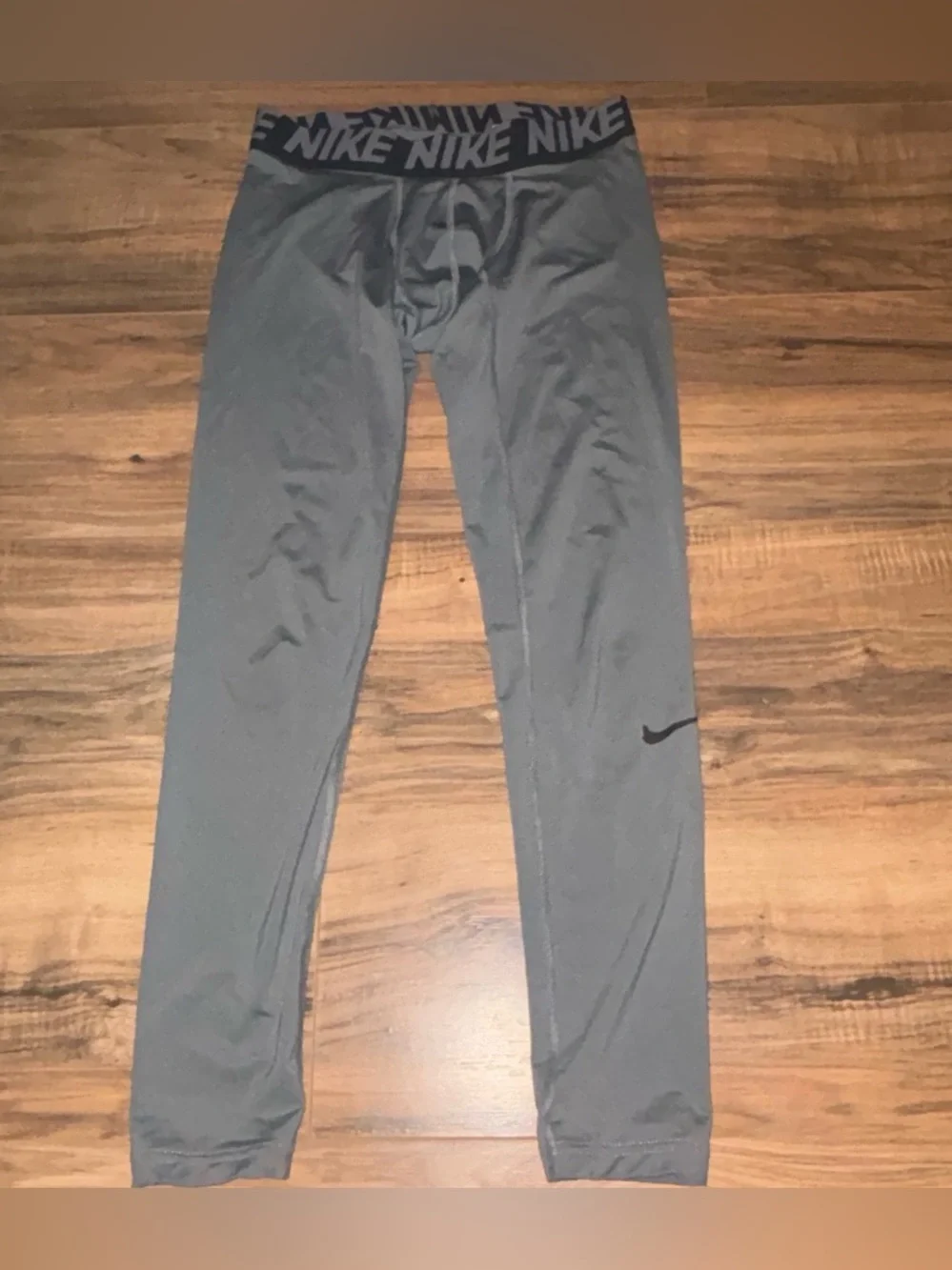 Nike Gray Performance Leggings with Logo Waistband